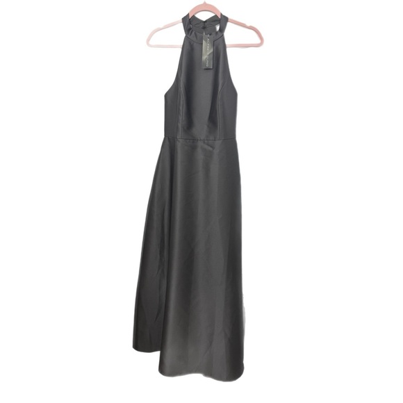 ALFRED SUNG Gown Halter Dress Caviar Gray Satin Twill Pockets Sz 8 NWT $248 D772 - Picture 3 of 13
